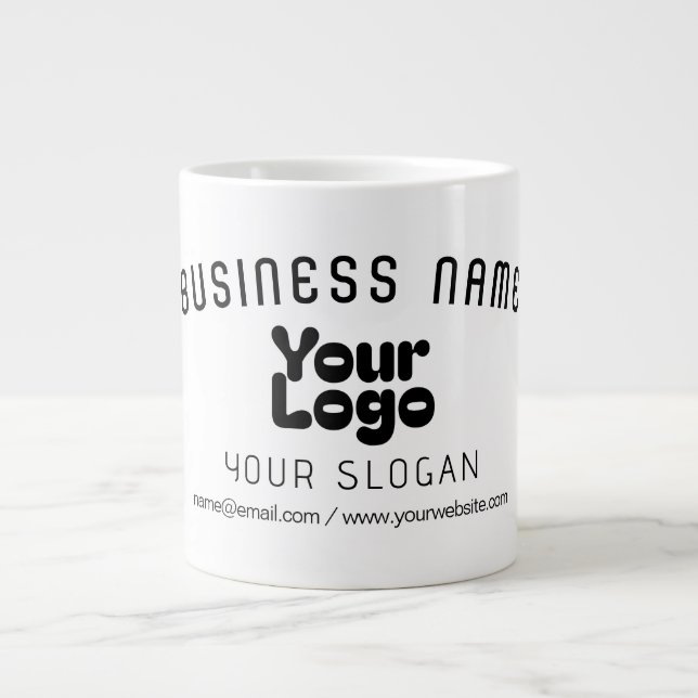 Upload Logo Retro-Modern White & Black (editable) Large Coffee Mug (Front)