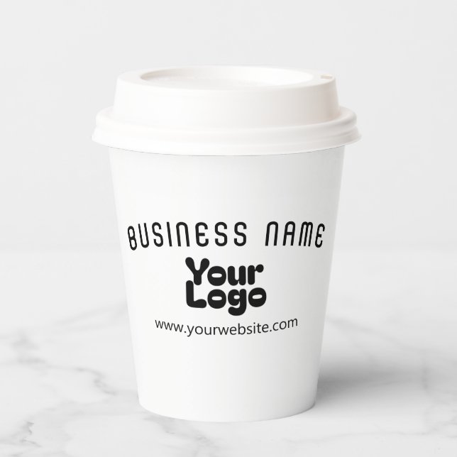 Upload Logo Retro-Modern White & Black (editable) Paper Cups (Front)