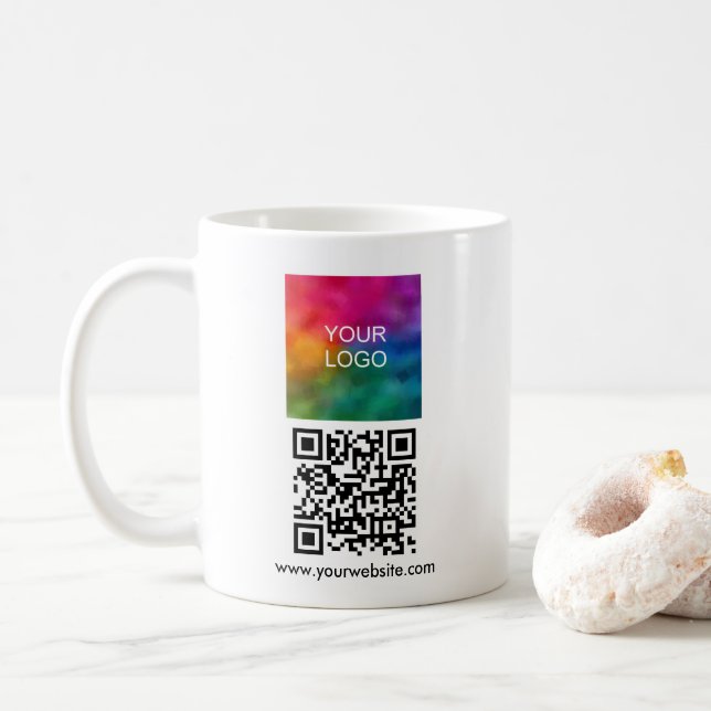 Upload Logo Sleek Template Scannable QR Code Coffee Mug (With Donut)