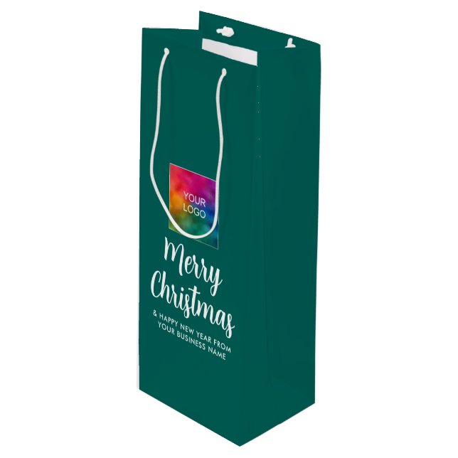 Upload Logo Template Merry Christmas Typography Wine Gift Bag (Front Angled)