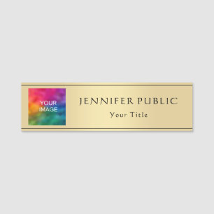 Upload Photo Image Here Elegant Gold Look Template Name Tag