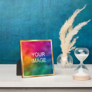 Upload Photo Image Logo Gold Easel Template Plaque