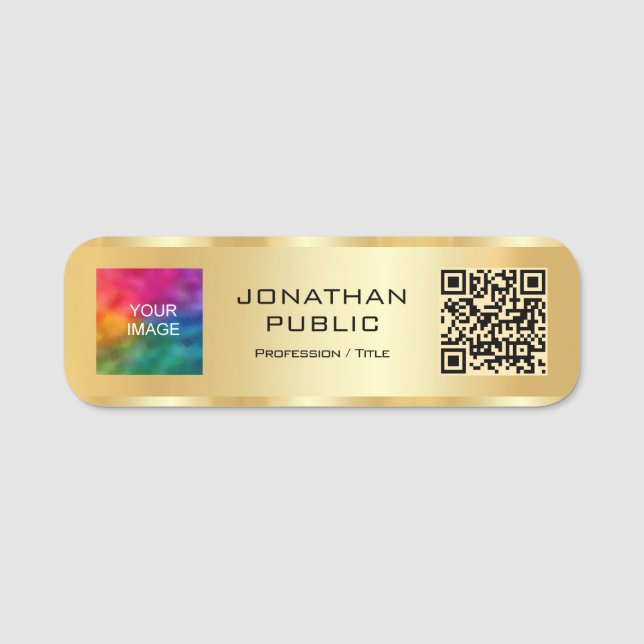 Upload Photo or Company Logo Here Custom QR Code Name Tag (Front)