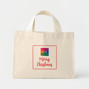 Upload Photo or Logo Merry Christmas Double Sided Mini Tote Bag