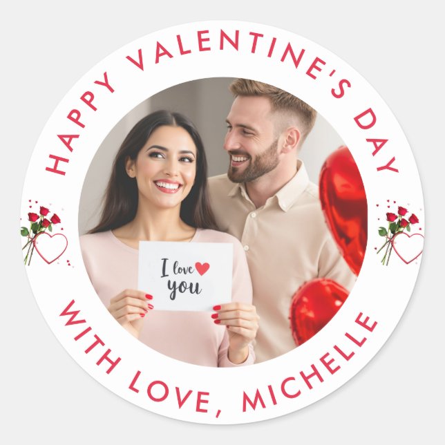 upload picture Custom Photo Happy Valentine's Day  Classic Round Sticker (Front)