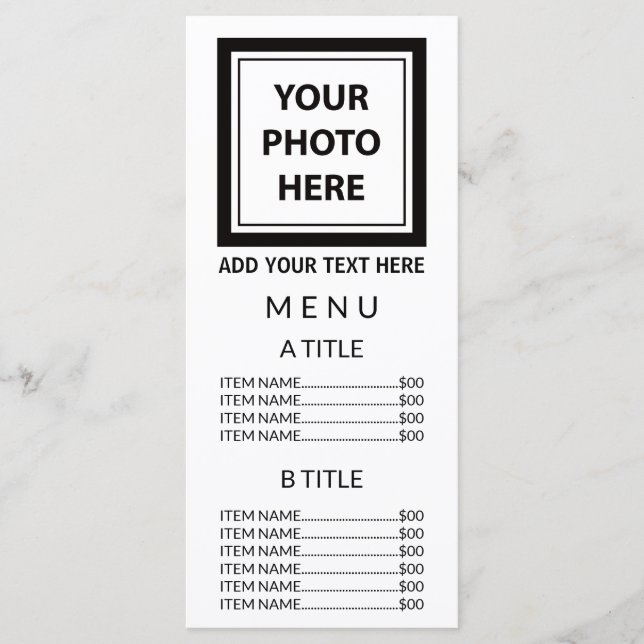 Upload Picture Photo & Add Text – Simple Menu (Front)