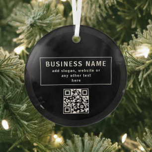 Upload QR code or Logo   Modern Black Glass Ornament