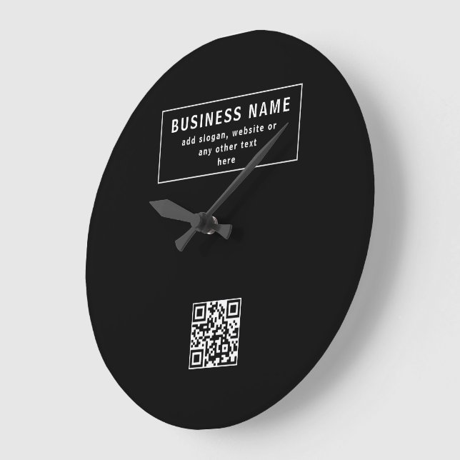 Upload QR code or Logo | Modern Black Large Clock (Angle)