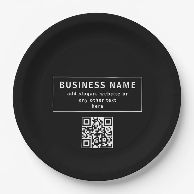 Upload QR code or Logo | Modern Black Paper Plate (Front)