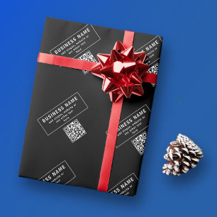 Upload QR code or Logo   Modern Black Wrapping Paper