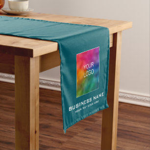 Upload Your Business Logo Solid Colour Dark Teal Short Table Runner