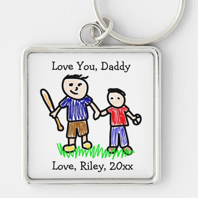 Upload Your Child's Artwork | Cute Father's Day  Keychain (Front)