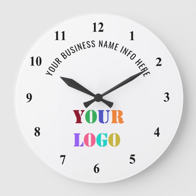Upload Your Company Logo Branded Clock Add Text (Front)