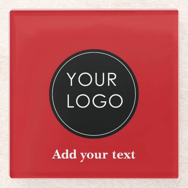 Upload Your Custom Business Logo To Christmas Red Glass Coaster (Front)