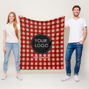 Upload Your Custom Business Logo To Holiday Plaid Fleece Blanket