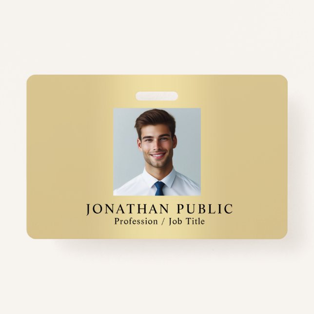 Upload Your Employee Photo Gold Look Template Badge (Front)