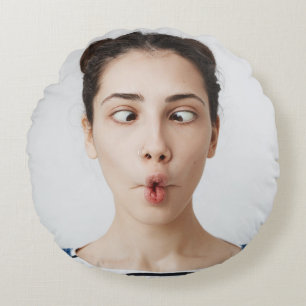 Upload Your Funny Face Photo Selfie Round Pillow