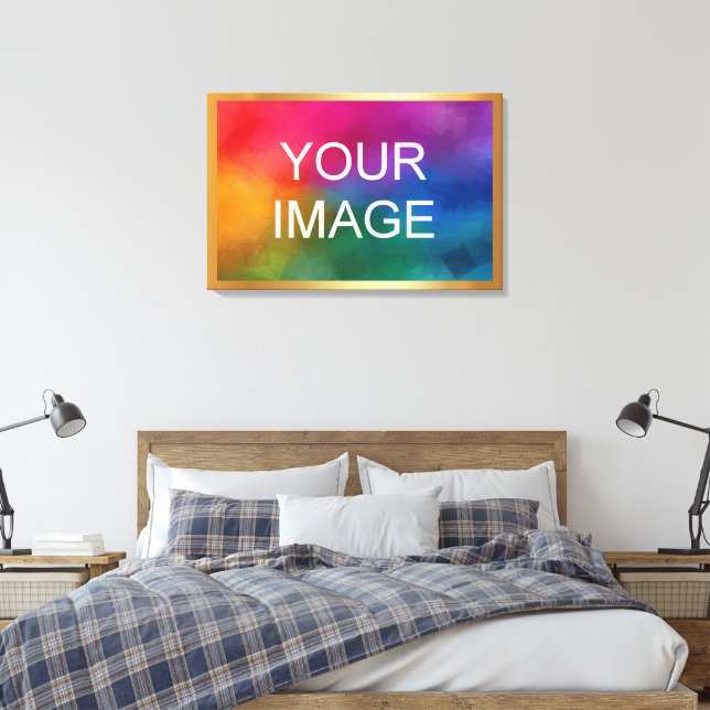 Upload Your Image Photo Logo on Gold Background Canvas Print (Insitu(Bedroom))