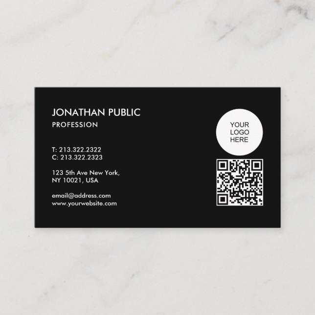Upload Your Logo Custom QR Code Black And White Business Card (Front)