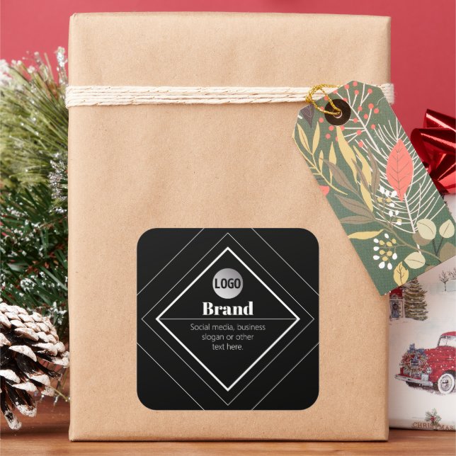 Upload Your Logo & Customizable Text Design Square Sticker (Holiday)