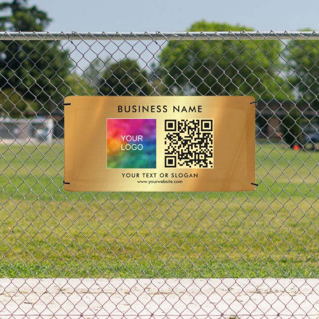 Upload Your Logo Here QR Code Custom Gold Outdoor Banner (Insitu)