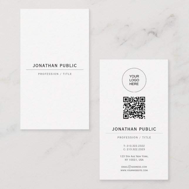 Upload Your Logo Modern Elegant Template QR Code Business Card (Front/Back)