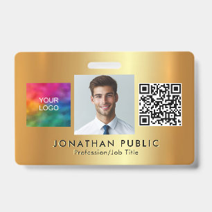 Upload Your Logo QR Code Employee Photo Gold Badge