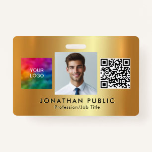 Upload Your Logo QR Code Employee Photo Gold Badge