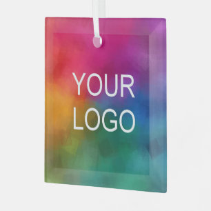 Upload Your Own Company Logo Custom Square Glass Ornament