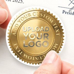 Upload Your Own Image Logo Custom 3D Foil Gold Classic Round Sticker