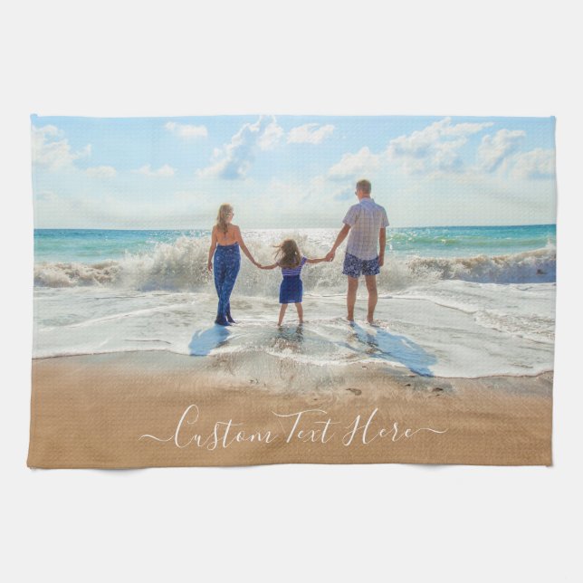 Upload Your Own Photo Kitchen Towel Gift with Text (Horizontal)
