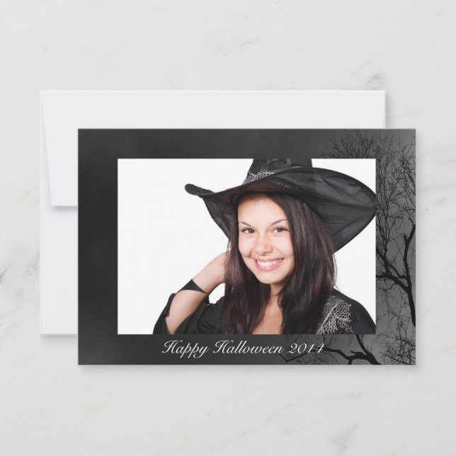 Upload Your Own Photo Spooky Halloween Tree Border Card (Front)