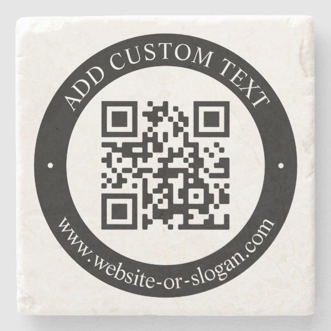 Upload Your Own QR Code & Customizable Text Stone Coaster (Front)