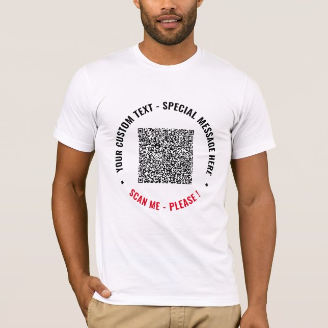 Upload Your Own QR Code T-Shirt Add Custom Text (Front)