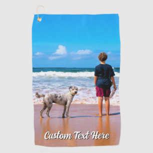 Upload Your Pet Photo Golf Towel Personalized Text