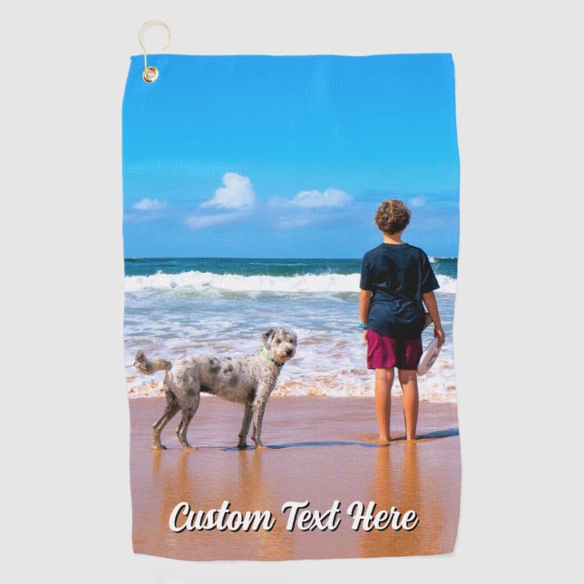 Upload Your Pet Photo Golf Towel Personalized Text (Front)