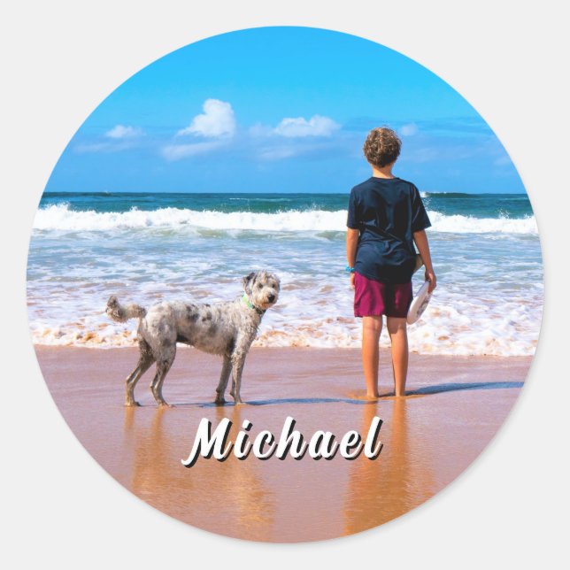 Upload Your Pet Photo Stickers Personalized Name (Front)
