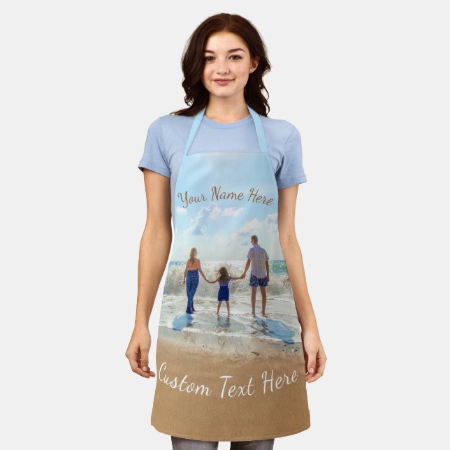Upload Your Photo Apron Gift Add Text and Name (Worn)