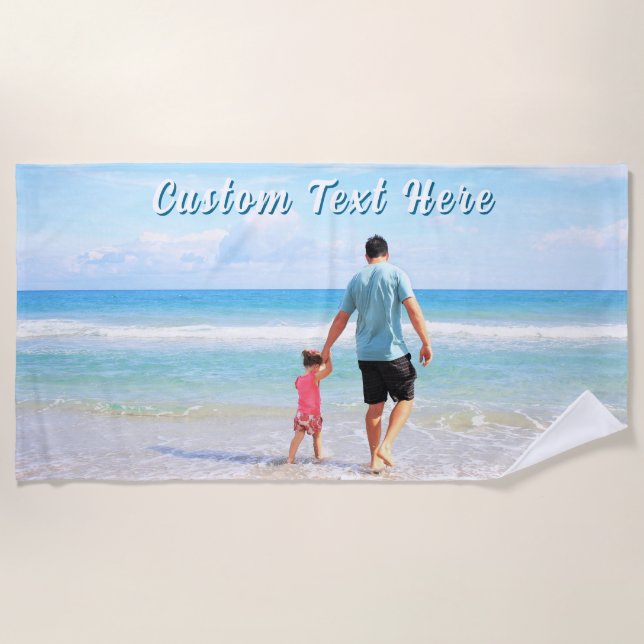 Upload Your Photo Beach Towel Personalized Text (Front)