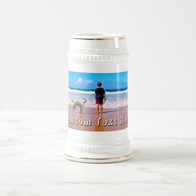 Upload Your Photo Beer Stein Gift Add Custom Text (Center)