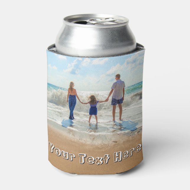 Upload Your Photo Can Cooler Gift Personalize Text (Can Front)