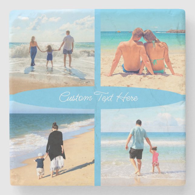 Upload Your Photo Collage Marble Coaster With Text (Front)