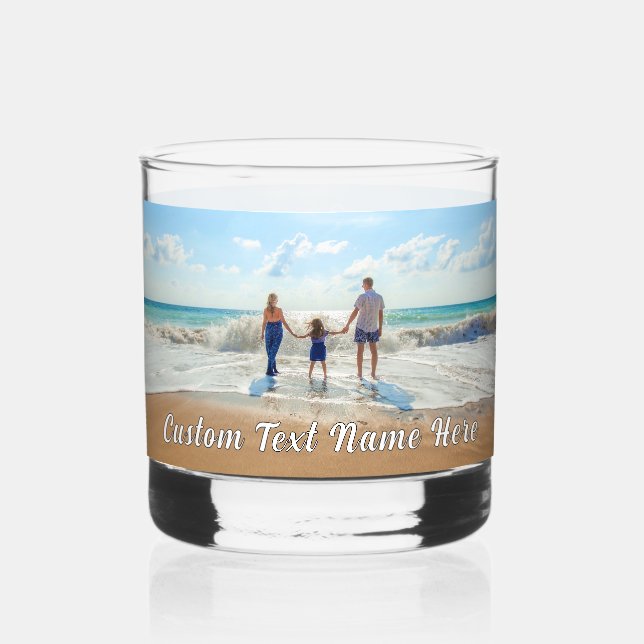 Upload Your Photo Custom Text Name Personalized Whiskey Glass (Front)