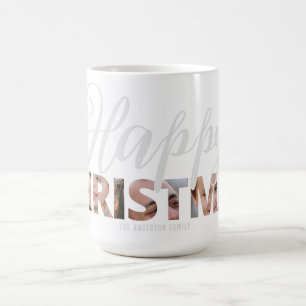 Upload Your Photo in Text Happy Christmas Coffee Mug