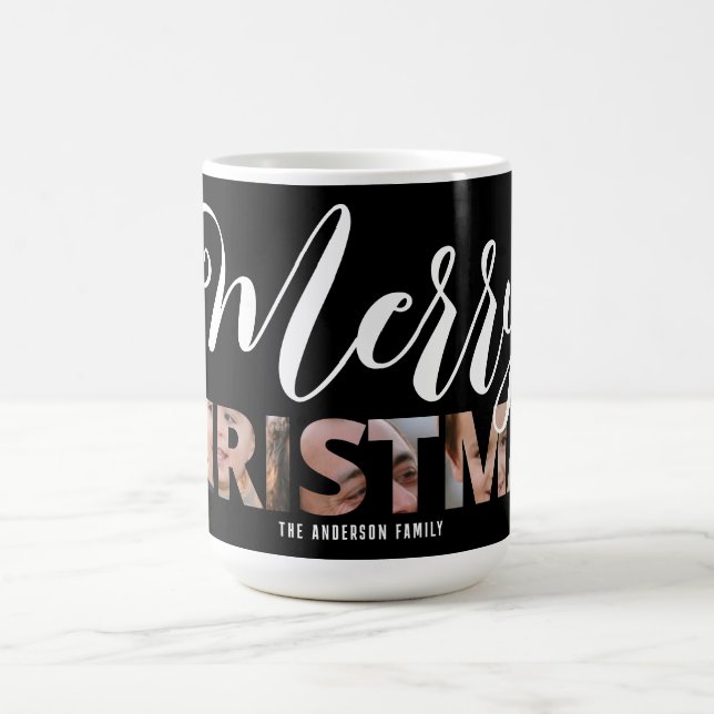 Upload Your Photo in Text Merry Christmas Magic Mug (Center)