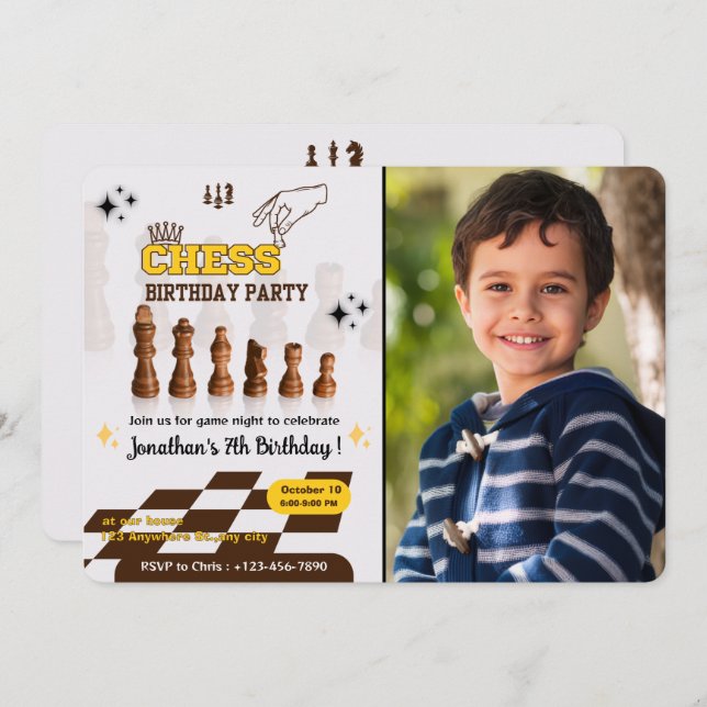 Upload Your Photo Kids Chess Birthday Party Invite (Front/Back)