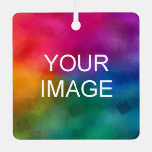 Upload Your Photo Logo Double Sided Print Square Metal Ornament
