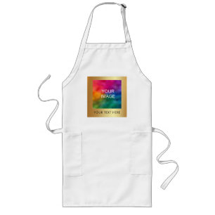 Upload Your Photo or Logo Gold Custom Text Name Long Apron