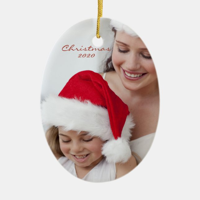 Upload your photo | personalize with names, dates ceramic ornament (Front)