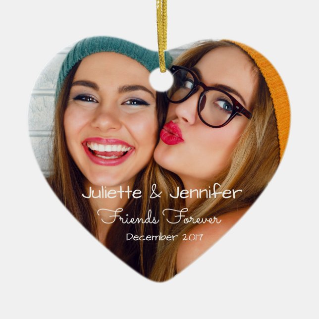 Upload your photo | personalize with names, dates ceramic ornament (Front)